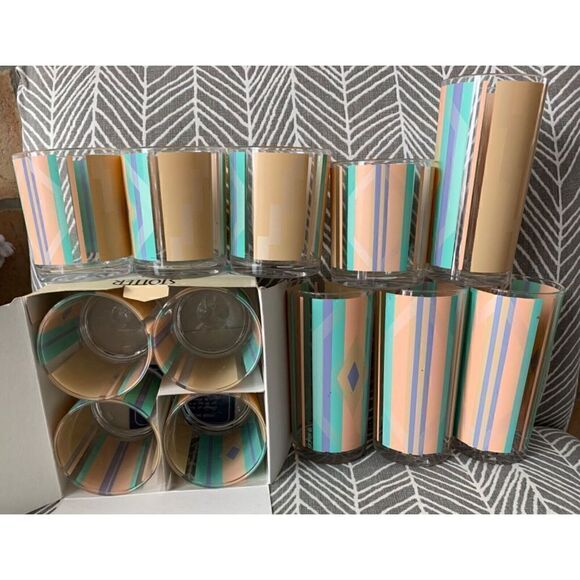 STOTTER MODERN VINTAGE MCM 1970s PRINT Plastic Pitcher Ice Bucket Cups 14 pc SET - Picture 5 of 9